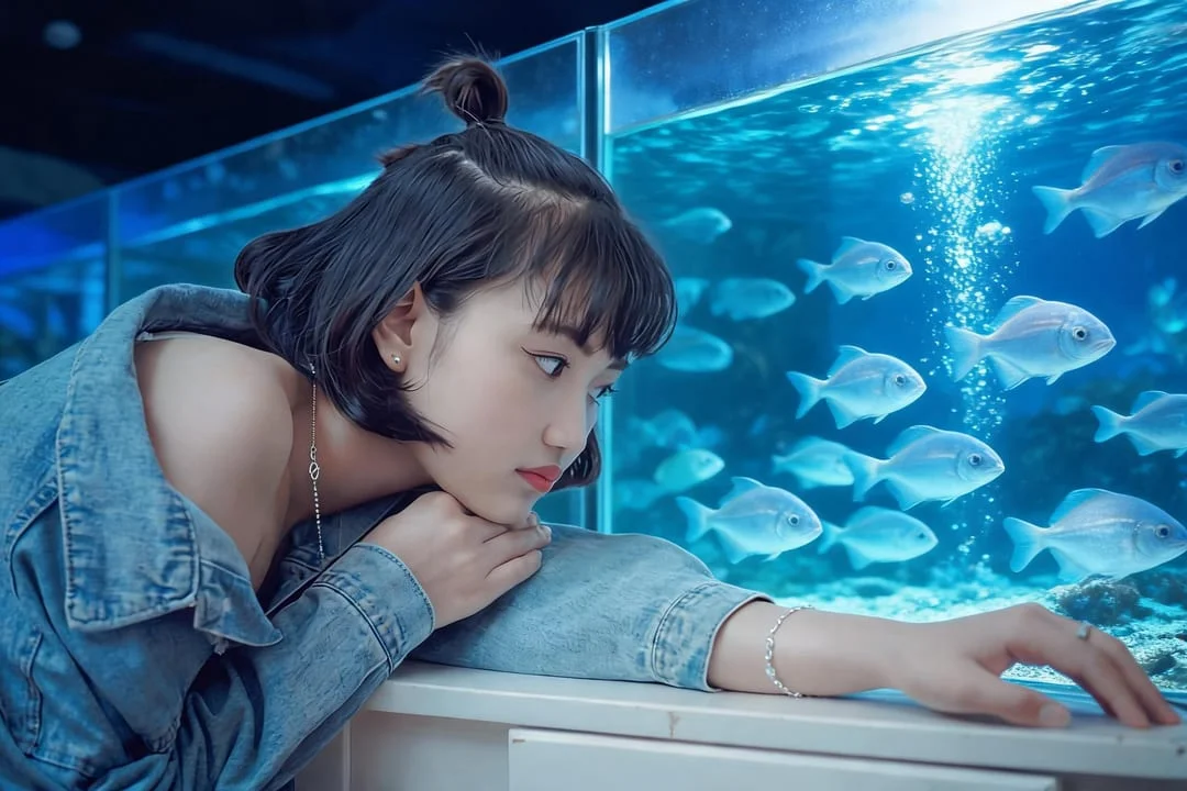 水族馆没拍到满意的？一键把人放进深海玻璃墙前 修图后