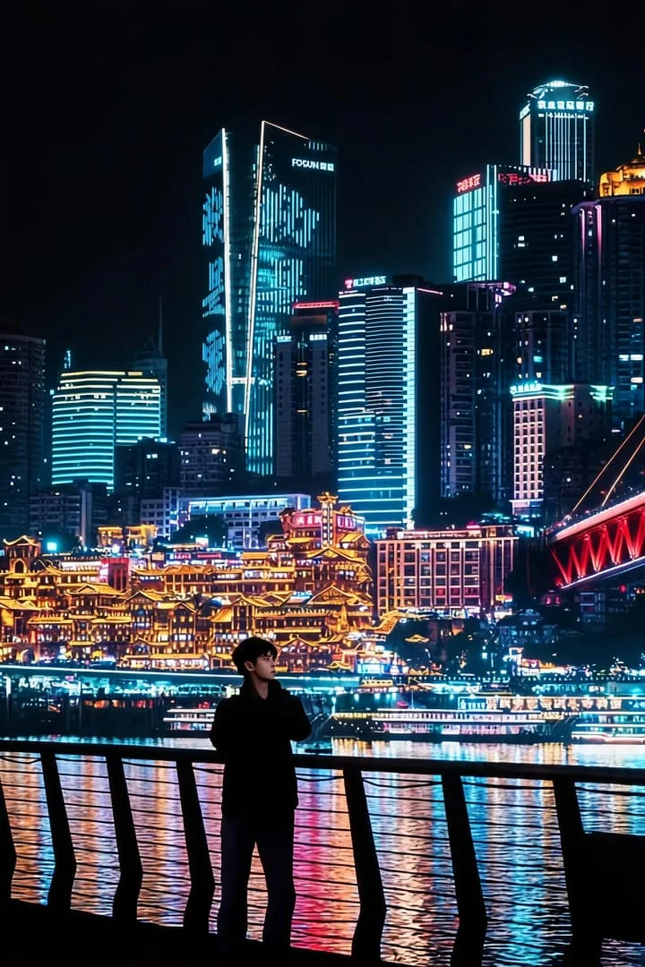 朋克风背景保留人物建筑原色 修图后
