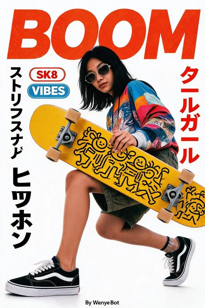 滑板女孩登上日杂封面！！橙红大字太有冲击力 修图后